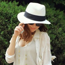 Unisex Mujer Hombre Panama Style Casual Fedora Straw Wide Brim Beach Cap Sun Hat  eb-69253905